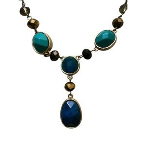 Y Drop Necklace Y2K Blue and Gold